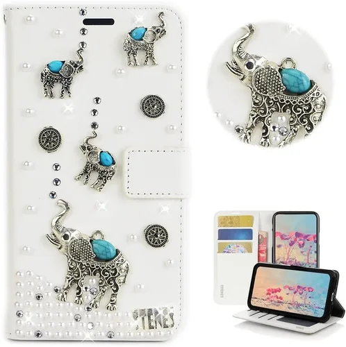 Vista 7 de Bling - Funda tipo cartera para teléfono compatible con Samsung Galaxy Z Fold 3 5G, elegante, hecha a mano en 3D con cristales y mariposas