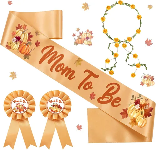 Vista 10 de Ceenna Decoraciones de otoño para baby shower, banda de calabaza para mamá