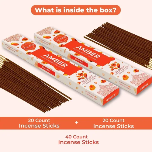 Vista 2 de Varillas de incienso ámbar – Total 40 varillas de incienso – Paquete doble de 20 Insense – Inciensos – Inscents – Ingredientes naturales no tóxicos