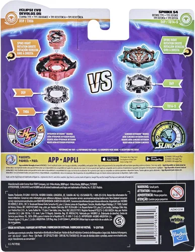 Vista 3 de Beyblade Burst Surge Dual Collection Pack Hypersphere Eclipse Evo Devolos D5 y Slingshock Sphinx S4-2 Spinning Tops, juguetes de juego de batalla