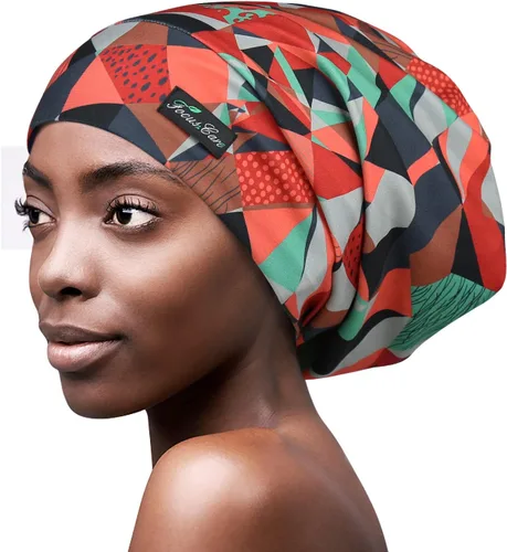 Vista 9 de Gorro de dormir ajustable con forro de satén para rastas de cabello rizado, cabeza grande, permanece puesta durante la noche