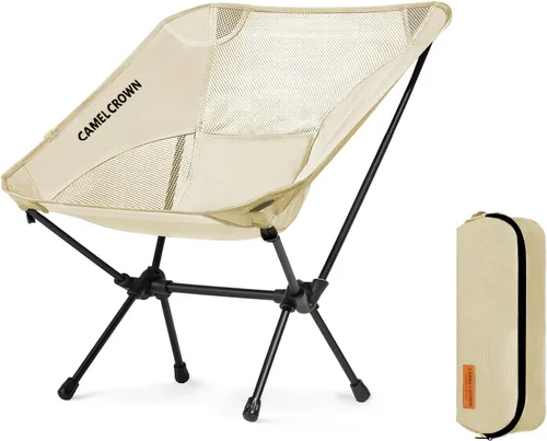Vista 15 de CAMEL CROWN Silla de camping resistente para mochileros, silla plegable ultraligera con bolsa de transporte, portátil compacta para exteriores