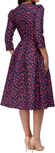 Vista 2 de Simple Flavor - Vestido para mujer, elegante, manga de 34, hasta por debajo de la rodilla, de época, con estampado floral, para eventos nocturnos
