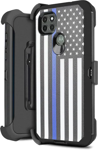 Vista 9 de Funda protectora para Motorola Moto G9 Power con protector de pantalla integrado, soporte giratorio con clip para cinturón, funda protectora