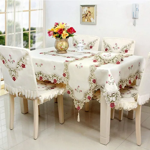 Vista 3 de HOLY HOME Camino de mesa navideño 100% poliéster, bordado de encaje, rosa, tela pastoral, decoración del hogar (rosa, 16 x 70 pulgadas)