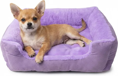 Vista 8 de Cama pequeña para perros de 18 pulgadas para perros extra pequeños, cama rectangular suave para cachorros con superficie de felpa, cama lavable