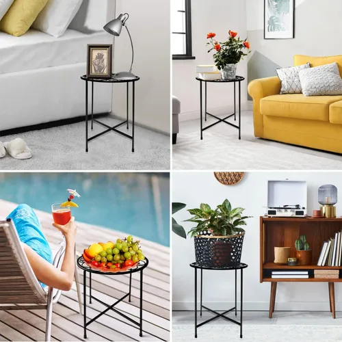 Vista 7 de Soporte para plantas para interiores y exteriores, paquete de 2 soportes para macetas de 15 pulgadas de alto, soporte redondo de esquina de metal