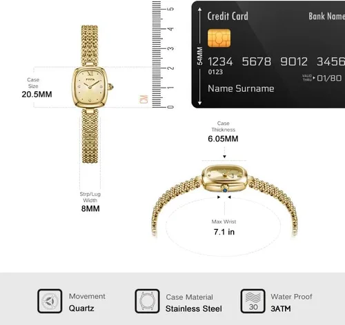 Vista 5 de FIYTA Reloj dorado pequeño para mujer, caja rectangular vintage, relojes de pulsera de acero inoxidable para mujer