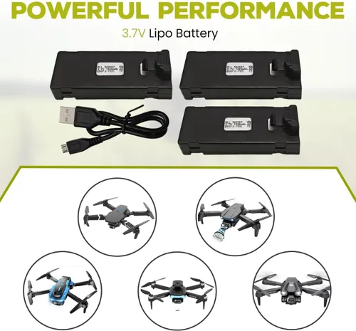 Vista 2 de sea jump 3 piezas 3.7V 1000mAh Batería Lipo con cable de carga USB Adecuada para E88 E88MAX E99 E99MAX BD101 P15PRO P8 A13 A15 K10MAX RC Drone