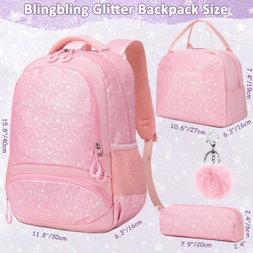 Vista 73 de Juego de mochila para niñas y adolescentes, mochila escolar para niños con bolsa para el almuerzo, estuche para lápices, mochilas escolares