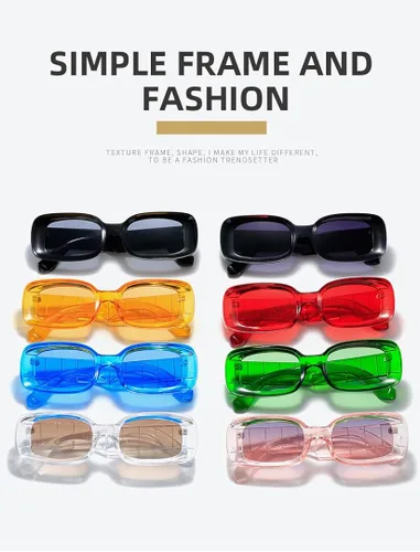 Vista 2 de ADMIRING Gafas de sol rectangulares gruesas, estilo retro de los años 90, para mujeres y hombres, diseño cuadrado grueso pequeño