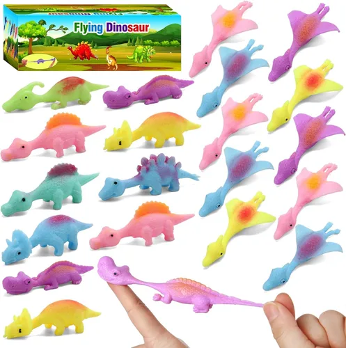 Vista 8 de 20 Piezas Juguetes de Dedo de Dinosaurio con Tirachinas, Juguetes de Halloween Regalos de Fiesta para Niños Goma Pegajosa Dino Catapulta Voladora