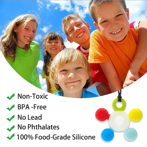 Vista 7 de Seeway - Collar masticable sensorial, collar masticable de silicona para niños sensoriales, longitud ajustable, juguetes masticables para autismo