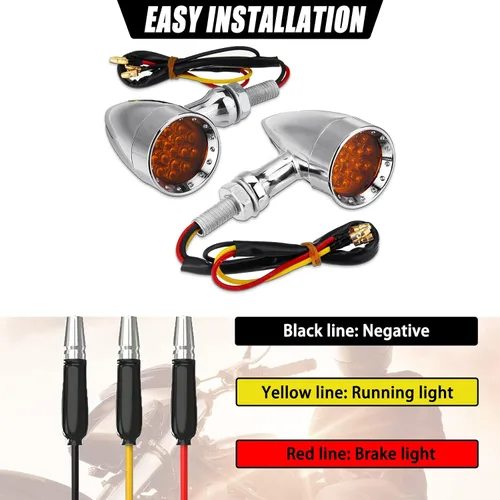 Vista 4 de DREAMIZER 2 piezas de luces intermitentes para motocicleta con 15 LEDs, cromadas, tipo bala, lámparas indicadoras delanteras y traseras, compatibles