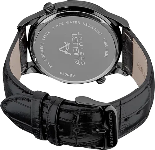 Vista 4 de August Steiner Reloj negro con esfera de hora dual AS8010BK para hombre, Negro -, Movimiento de cuarzo