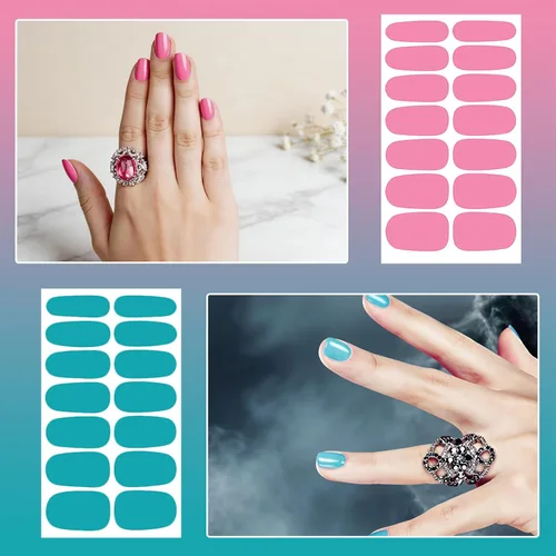 Vista 5 de 224 piezas de 16 hojas de tiras de esmalte de uñas de color sólido, calcomanías adhesivas de uñas completas para mujeres, tiras de uñas de gel