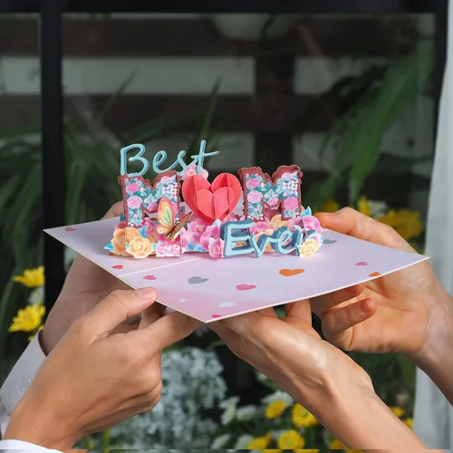 Vista 4 de Paper Love Best Mom Pop Up - Tarjeta de felicitación para el día de la madre hecha a mano en 3D, tarjetas de felicitación para el día de la madre, 5