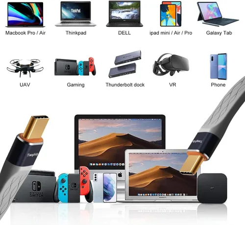 Vista 7 de Paquete de 2 adaptadores USB C Flex macho a macho de 0.4 pies, compatible con Thunderbolt 4/3, USB4/3, soporta carga rápida de 240 W, pantalla 8K