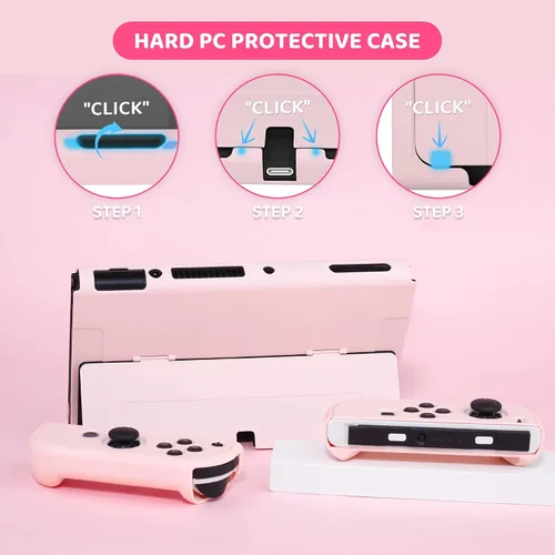 Vista 6 de RHOTALL Cute Sakura Carrying Case Set for Nintendo Switch OLED,Pink Flower Accessories Bundle for Switch OLED with Hard Case, Screen Protector, 4