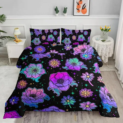 Vista 26 de Axolotl - Juego de ropa de cama para niños con diseño de gatos de dibujos animados tamaño individual, juego de edredón con líneas degradadas y lindo