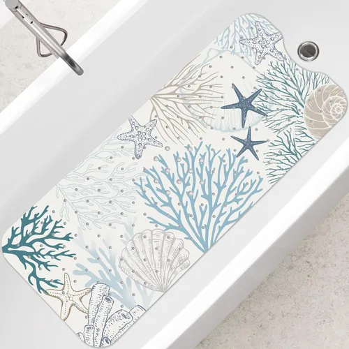 Vista 13 de SHUCHING - Alfombra de baño antideslizante azul para bañera de 40 x 16 pulgadas, estilo bohemio Tapete de bañera para ancianos sin moho, tapete