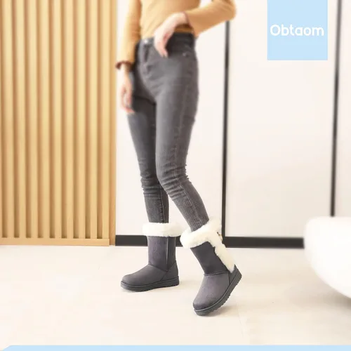 Vista 7 de Obtaom Botas de nieve de invierno para mujer, botas cortas de media pantorrilla, botas de moda de resina con botón de resina sintética para mujer