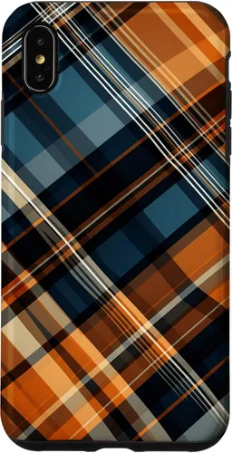 Vista 11 de Funda para iPhone 16 Navy Black and Orange Plaid Halloween Otoño Calabazas