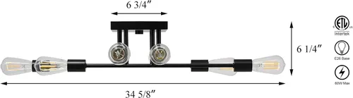 Vista 4 de XiNBEi Lighting Lámpara de techo semiempotrada, lámpara de techo Sputnik de 8 luces negras vintage con bombillas LED XB-SF1242-8-MBK-LED