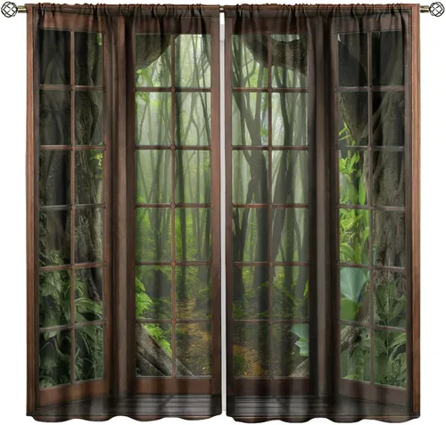Vista 204 de Cortinas de paisaje, ventana 3D, primavera, bosque, vida silvestre, paisajes de naturaleza, dormitorio, sala de estar, cortinas térmicas opacas de 2