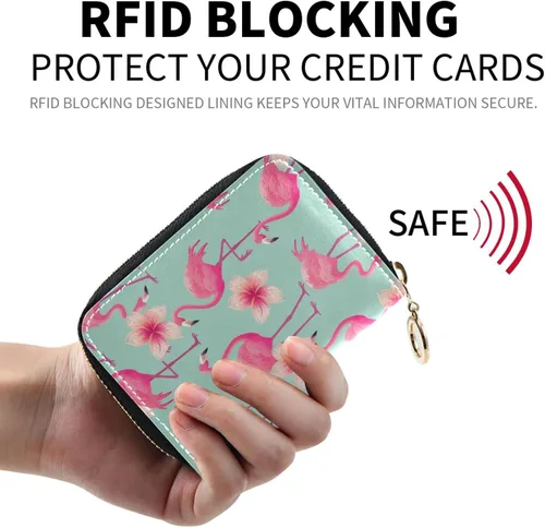 Vista 3 de Tarjetero de cuero para mujer, cartera pequeña de piel RFID con cremallera para tarjetas, Multicolor163, Compacto