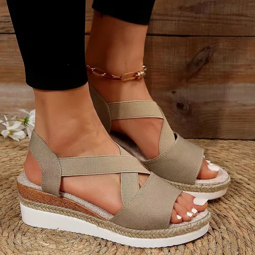 Vista 2 de Dheva-C Sandalias ortopédicas de cuña para mujer, de verano, elegantes, con puntera abierta, correa al tobillo, con plataforma de moda, correa