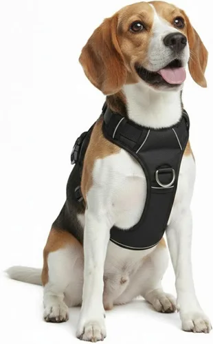 Vista 14 de Arnés sin tirones para perro, con 2 clips para correa, chaleco Oxford reflectante ajustable para mascotas con asa de fácil control para perros Negro