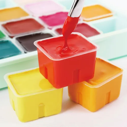 Vista 4 de HIMI - Juego de pintura Gouache de 24 colores vibrantes, pinturas no tóxicas, diseño de taza de gelatina con pinceles de pintura de paleta, portátil