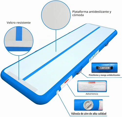Vista 5 de AWSUM Inflatable Gymnastics Mat, Air Tumbling Mat with Pump for Home & Gym Azul/Azul