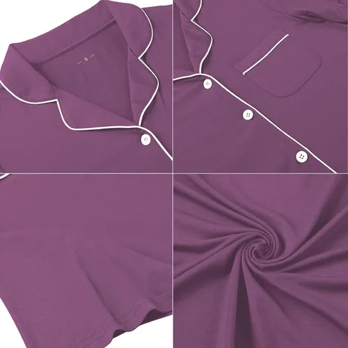 Vista 46 de Samring Camisón de pijama para mujer, manga corta/larga, con botones, camisón para dormir, camisón para novio, talla XXL