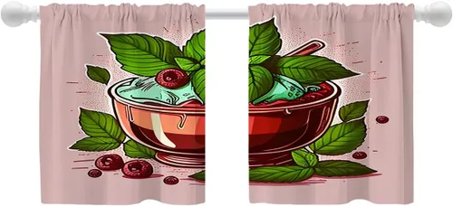 Vista 81 de Shrahala Floral Abstract Design Blackout Curtain Tiers, Minimalist Flower Illustration Kitchen Valance Light Blocking Tier Drapes with Rod Pocket, 2