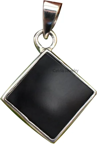Vista 7 de Colgante de plata de ley 925 maciza para hombres y mujeres, auténtico ónix negro plano, cuadrado, colgante único hecho a mano para ella y él