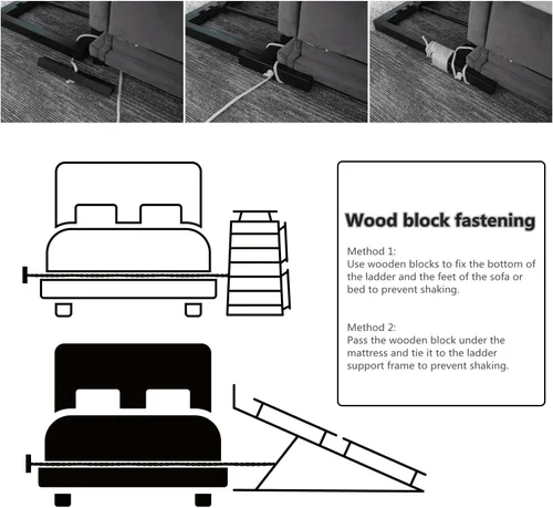 Vista 6 de Rampa para Mascotas Plegable Portátil de Madera para Perros y Gatos para Sofá o Cama, Incluye Alfombrilla Antideslizante y Rieles Laterales