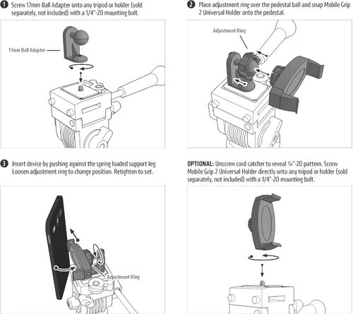 Vista 7 de ARKON Mounts Adaptador de trípode con soporte para teléfono para iPhone XS Max XS XR X 8 Galaxy S10 S9 Note 9 8