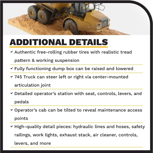 Vista 5 de Diecast Masters Camión volquete articulado Caterpillar 745 Escala 1:50 Camiones Cat Series Weathered y equipo de construcción Modelo 85704