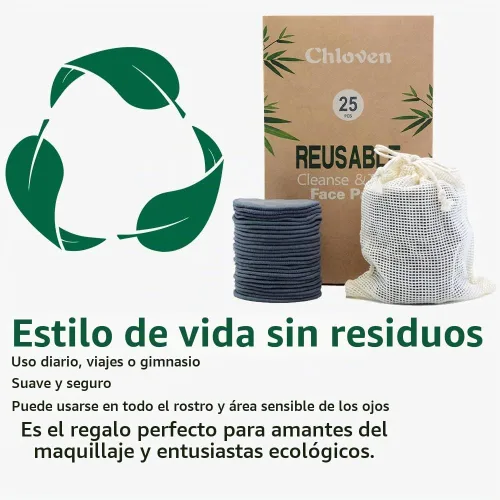 Vista 5 de Chloven Paquete de 25 almohadillas de bambú reutilizables para desmaquillarse de carbón, almohadillas de algodón reutilizables de bambú para tóner