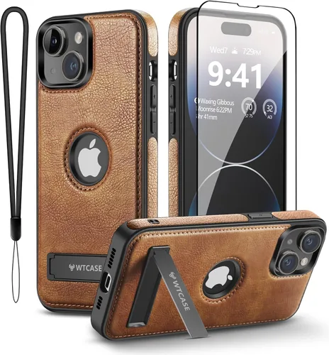 Vista 15 de WTCASE Funda magnética de cuero para iPhone 15, soporte invisible integrado [Compatible con Magsafe] Funda protectora delgada con soporte plegable
