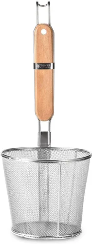 Vista 7 de Tenta Kitchen Cesta de pasta de acero inoxidable microperforada de malla de araña, colador de fideos para bola de masa de alimentos, colador