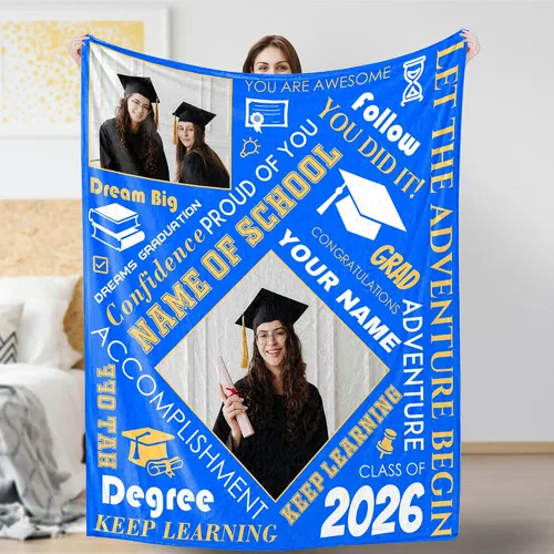 Vista 17 de Artsadd Mantas de graduación personalizadas con fotos, texto, mantas de graduación personalizadas de clase de 2026, manta de franela personalizada