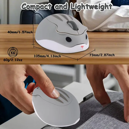 Vista 6 de Ratón inalámbrico Bluetooth lindo ratón de hámster de dibujos animados con receptor USB 2.4 GHz y Bluetooth modo dual silencioso Kawaii USB