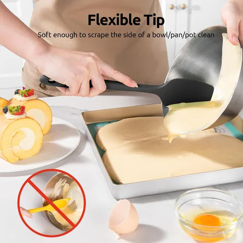 Vista 6 de U-Taste Juego de 4 espátulas de silicona sin BPA de alta resistencia de 600ºF y acero inoxidable 18/8 de 5.5 pulgadas 30 colador de malla (negro)