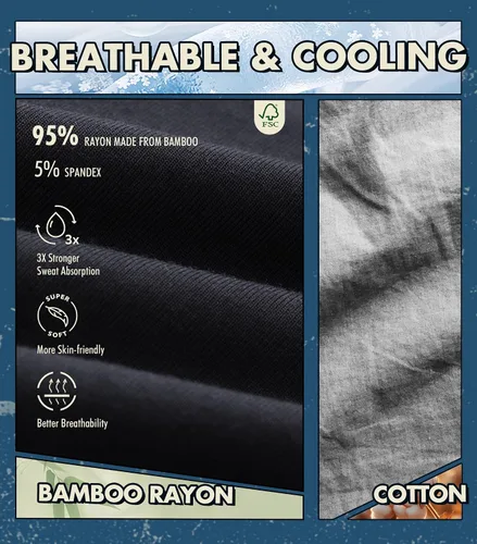 Vista 5 de Separatec Ropa Interior Masculina de Doble Bolsa Transpirable de Rayón Refrescante Hecha de Bambú, Calzoncillos Bóxer y Trunks Paquete de 7 Negro
