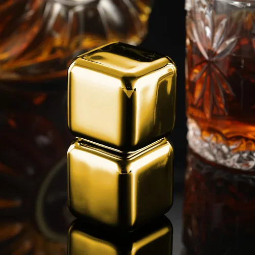 Vista 6 de Juego de 2 piedras de whisky grandes de 64 cm³ (4 cu in) – Juego de regalo para hombre – Cubos de esferas de hielo de metal reutilizables de acero