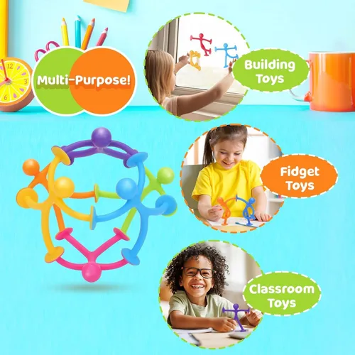 Vista 6 de Richtim Juguetes de succión humanoides para niños: 24 paquetes de juguetes creativos de succión sin agujeros para el baño - Juguetes sensoriales
