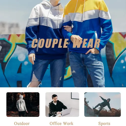 Vista 6 de Gesean Sudadera con capucha, de manga larga, para hombre, diseño de bloque de color, estilo informal, con bolsillo